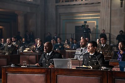 General Pierce (COLIN McFARLANE) & Colonel Tariq Hashim (WALEED HAMMAD) (Image credit: BBC Studios/Bad Wolf/James Pardon)