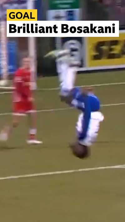 Bridel Bosakani celebrates his stunning goal against Cliftonville