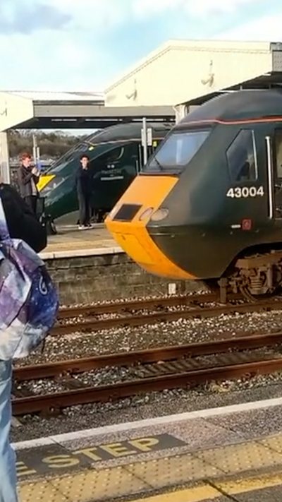 GWR train on the tracks stopped at the platform