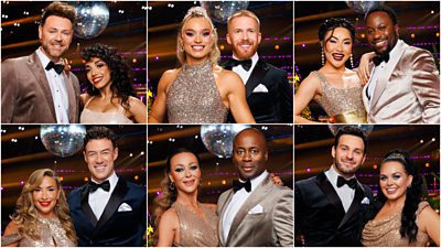 A collage of headshots of the six couples taking part in the Strictly Come Dancing Christmas 2025 special