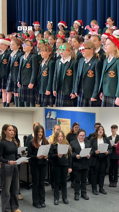 School children sing a Christmas song