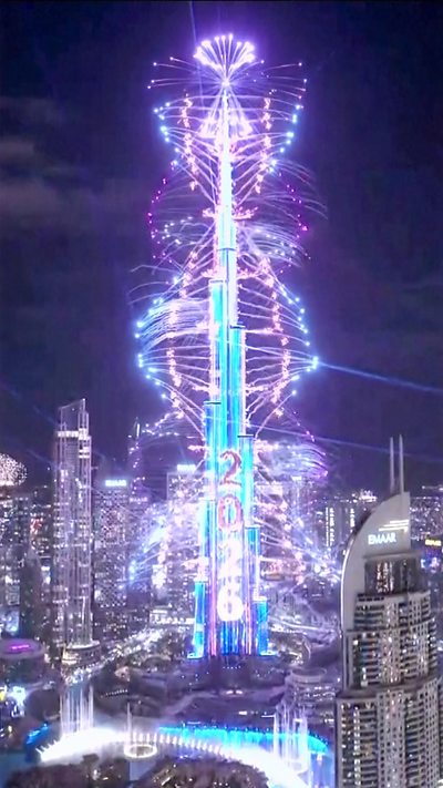 Burj Khalifeh with fireworks coming out of it