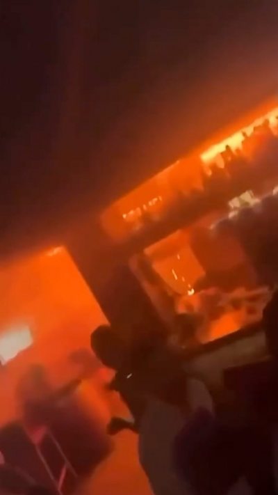 Glow from fire inside bar