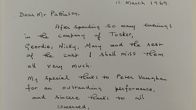 A viewer letter in response to Our Friends in the North from March 1996, misdated as 1969