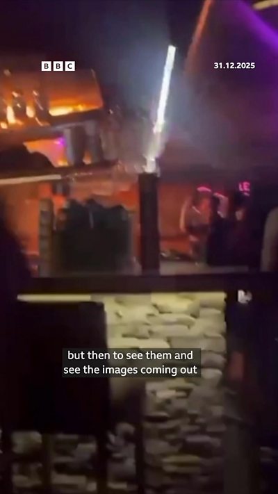 Footage showing a fire starting inside a bar in Crans-Montana