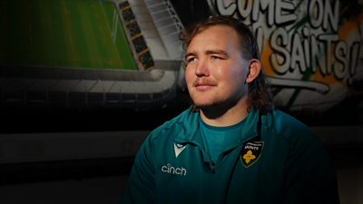 JJ Van Der Mescht wearing green Northampton Saints shirt