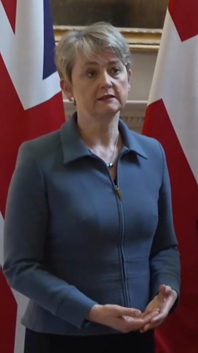 Yvette Cooper standing during press conference