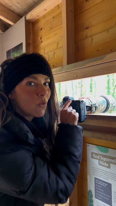 Winterwatch presenter Hannah Stitfall spots a red squirrel