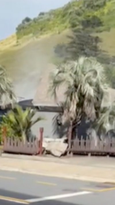 Dust as trees fall from landslide