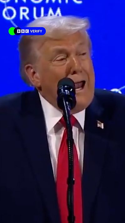 President Donald Trump addressing world leaders at the World Economic Forum