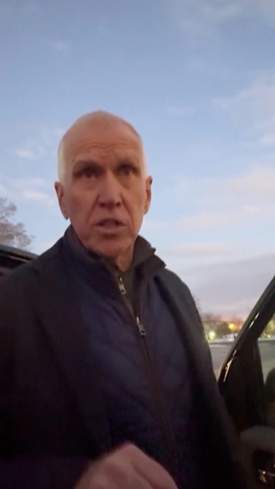 Senator Thom Tillis is talking to the press outside the Capitol.