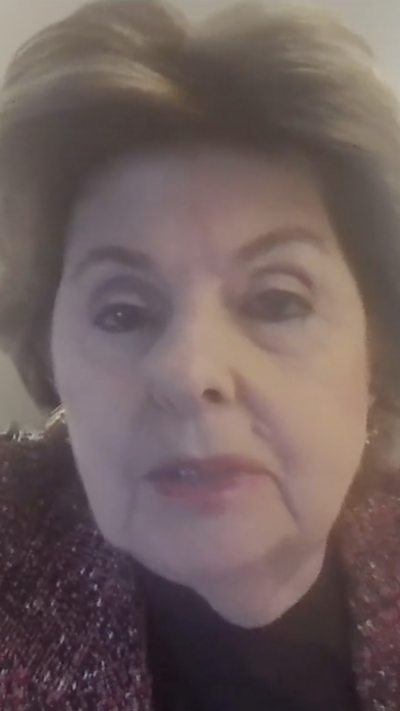 Gloria Allred close-up during video interview