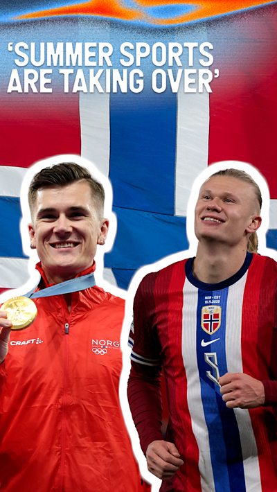 Haaland and Ingebrigtsen in front of Norway flag