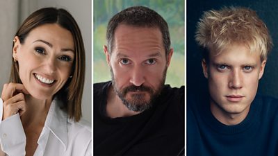 Composite image comprising three headshots: Suranne Jones, Bertie Carvel, Tom Taylor