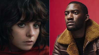A woman (Gabrielle Creevy) and a man (Malachi Kirby) are shown in photographs side by side