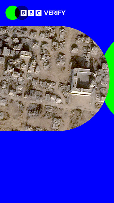 satellite image of destroyed buildings in gaza