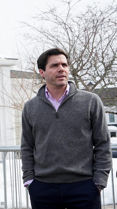 Nick Merrill, adviser to former US Secretary of State Hillary Clinton, speak to members of the media.