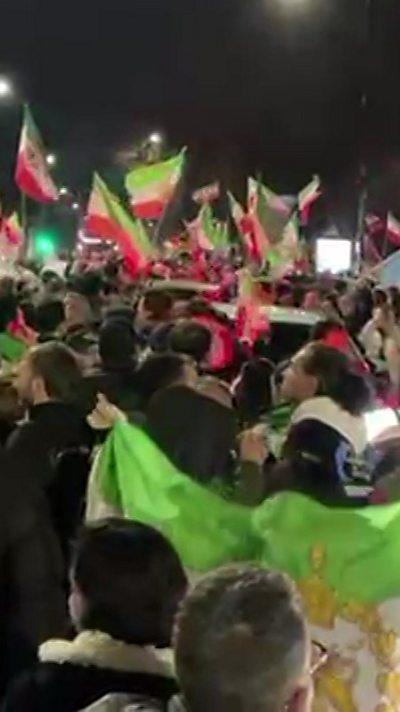 Iranian flags at a protest in London