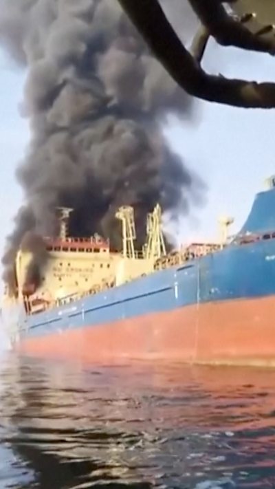 Smoke billowing from US-sanctioned oil tanker attacked off Oman coast