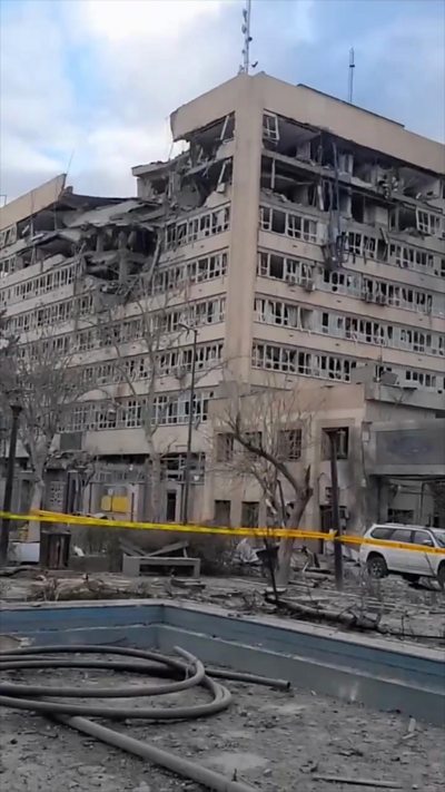 Part of the court complex collapsed on itself following Israel's bombardment