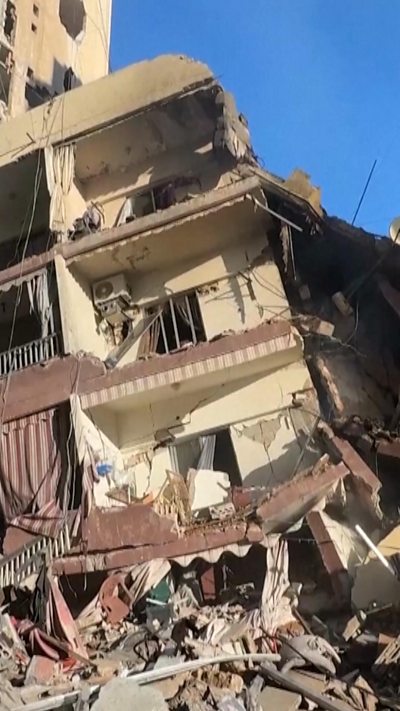 Collapsed building in Beirut's southern suburbs