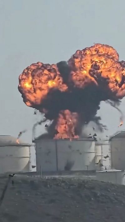A fuel tank exploding