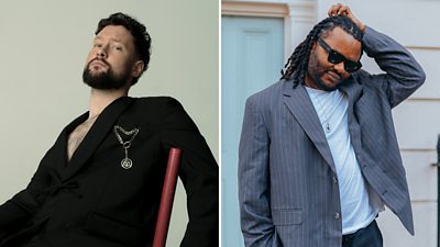 Composite image, featuring headshots of Calum Scott and Blessing Offor.