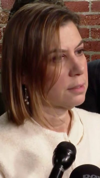 Senator Elissa Slotkin is talking to the press.