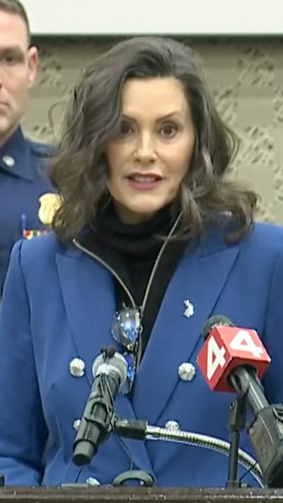 Governor Whitmer is talking to the press.