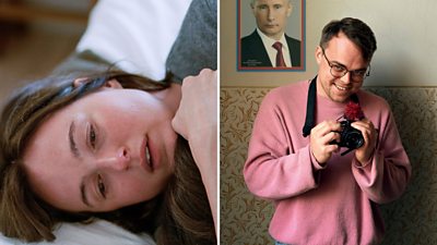 Composite image featuring film stills from Sentimental Value and Mr Nobody Against Putin.