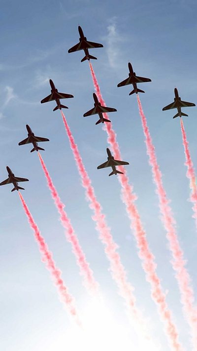 Red Arrows flying in the sky