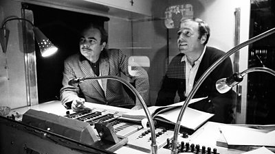 Sydney Newman sits inside a DR OB van during the recording of Hamlet at Elsinore.