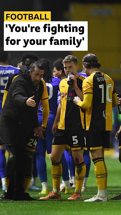 Christian Fuchs talks to his Newport players