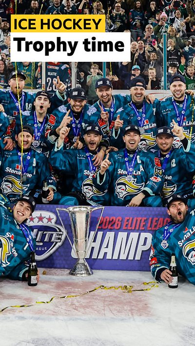 Belfast Giants celebrate with the trophy