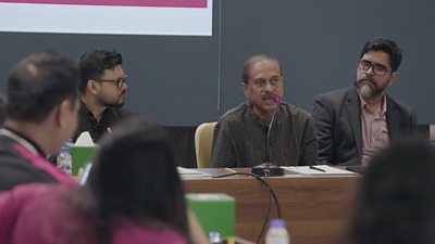 The president of the Newspaper Owners' Association of Bangladesh (NOAB) and editor-in-chief of the Daily Manab Zamin, Matiur Rahman Chowdhury speaking about the reponse protocol at the event.