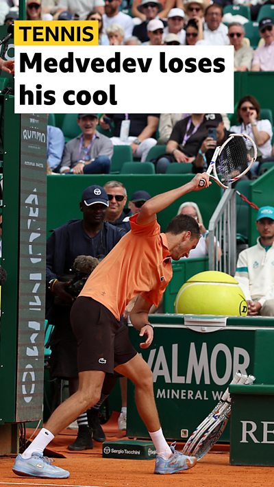 Daniil Medvedev smashing tennis racquet
