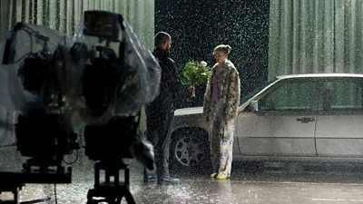 Behind the scenes image from the filming of Mint. Featuring Sam (Neil Leiper) and Shannon (Emma Laird) 