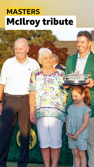 Rory McIlroy with his mum, dad and daughter