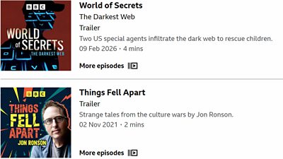 Examples of trailer titles on Sounds: World of Secrets and Things Fell Apart