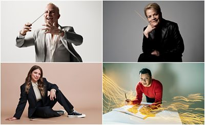 A collage of four of the conductors featured in the BBC Proms 2026 line up
