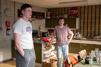 Young Ruben (STUART CAMPBELL), Young Niall (MITCHELL ROBERTSON) in Half Man (Image Credit: BBC/Mam Tor Productions/Anne Binckebanck)
