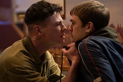 Young Ruben (STUART CAMPBELL), Young Niall (MITCHELL ROBERTSON) in Half Man (Image Credit: BBC/Mam Tor Productions/Anne Binckebanck)