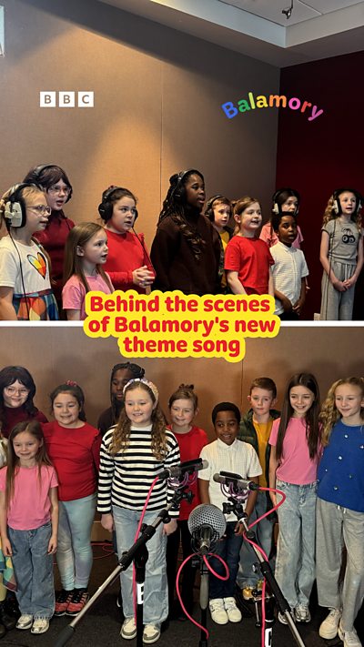 Watch a children's choir record the new Balamory theme song.