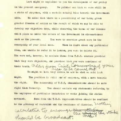 ‘Notes for Telephone Instructions to Station Directors’, 7 May 1926, BBC Written Archives.