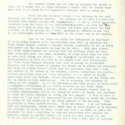 Script of Stanley Baldwin’s broadcast, 8 May 1926, BBC Written Archives.