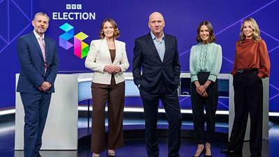 Gary Robertson, Laura Miller, Martin Geissler, Rebecca Curran, Laura Goodwin on the studio