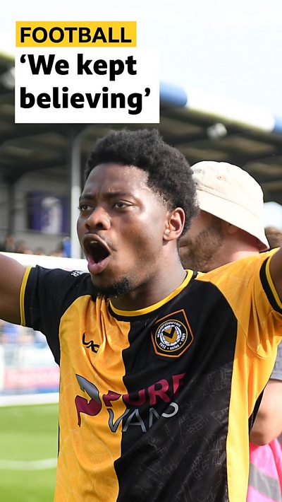 Newport County's Bobby Kamwa celebrates