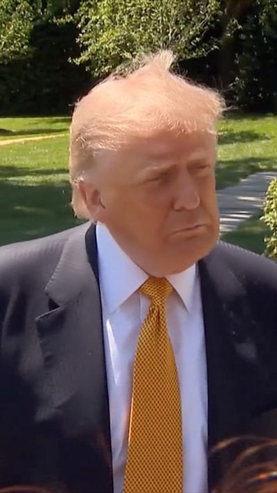 Donald Trump in a suit and yellow tie.