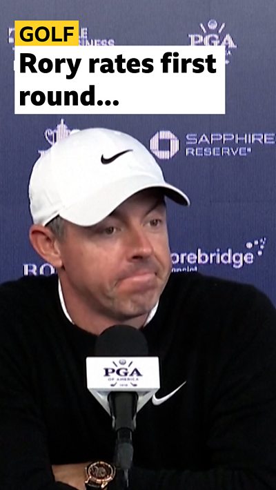 Rory McIlroy reacts to his first-round performance in the US PGA Championship