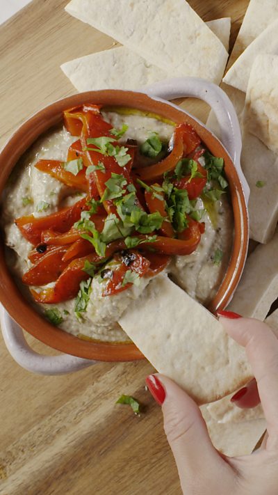 Smoky baba ganoush with roasted red peppers